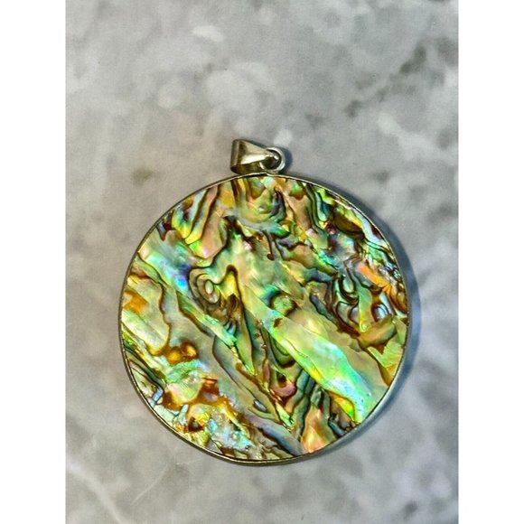 Reversible Abalone/Mop Shell Large Round Women's Pendant 1 1/2" - Picture 8 of 12